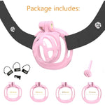 3D Printed Chastity Cage Chastity Devices For Men Bondage Gear & Accessories Lightweight Plastic Cock Cage Slave Tool With 4 Sizes Rings And Elastic Belt (Pink, A)