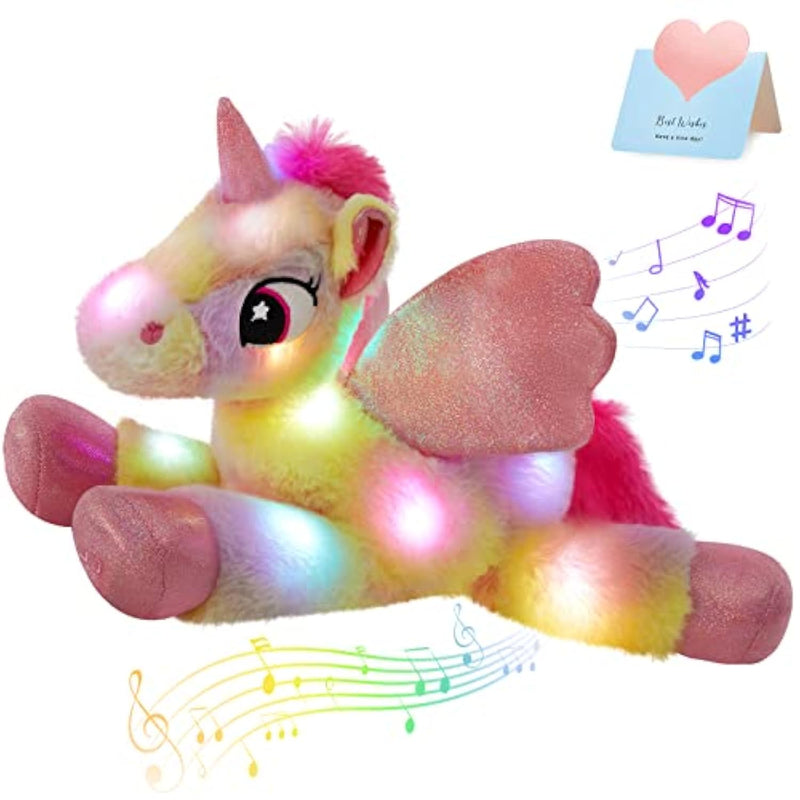 18" Light Up Musical Rainbow Unicorn Stuffed Animal,Glitter Sequins Unicorn Plush Toy,Children'S Day Birthday Holiday For Girls Toddlers
