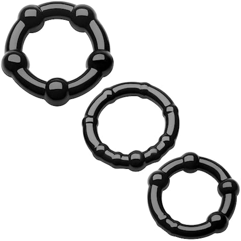 Male Penis Ring 3 Pcs Cock Rings Kits Delay Rings With Massager Bumps For Longer Harder Stronger Erections Testicle Stretcher Tpe Adult Sex Toys (Black)