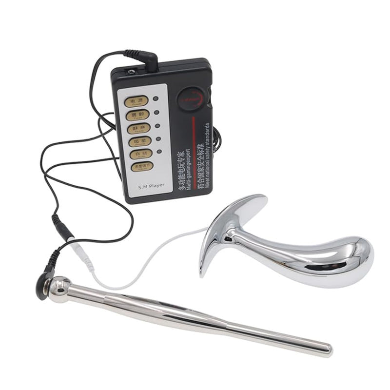 Electroshock Stainless Steel Urethral Plug & Anal Plug Dual Use Urethral Dilator Pulse Anal Plug Set Plug Masturbation Massage Male Female Bdsm-L