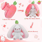 Bunny Stuffed Animal Reversible Cuddle Bunny Stuffed,Christmas Strawberry Bunny Transformed Rabbit Plush Zipper,Turns Into Ears Bunnies Plushies Toy Cute Stuffy Doll Easter Girlfriend Gift