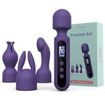 Wand Vibrator Kits, Couple Adult Sex Toys With 3 Attachments For Clit, G Spot, Glans, Clitoral Stimulator Vibrating Dildo With Lcd Display, 10 Patterns 4 Speeds (Passion Kit)