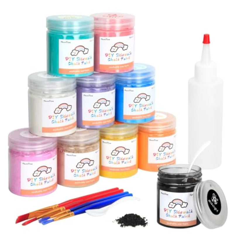 Washable Chalk Paint Kit for Kids - 10 Non-Toxic Colors Outdoor Art Play
