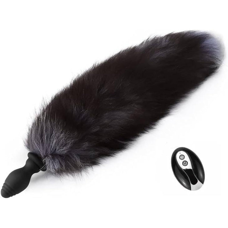 Vibrating Anal Plug Remote Control -Fox Tail Vibrator Butt Plug Anal Role Play Flirting Animal Tail Sex Toy For Men Women Couples Adult &Cosplay Play Stimulato Pleasure (Black)