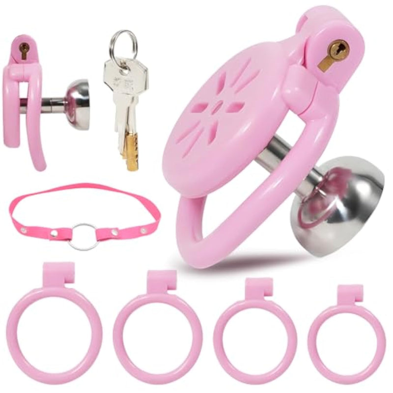 Inverted Chastity Cage with 4 Adjustable Rings and Concealed Lock for Male Bondage