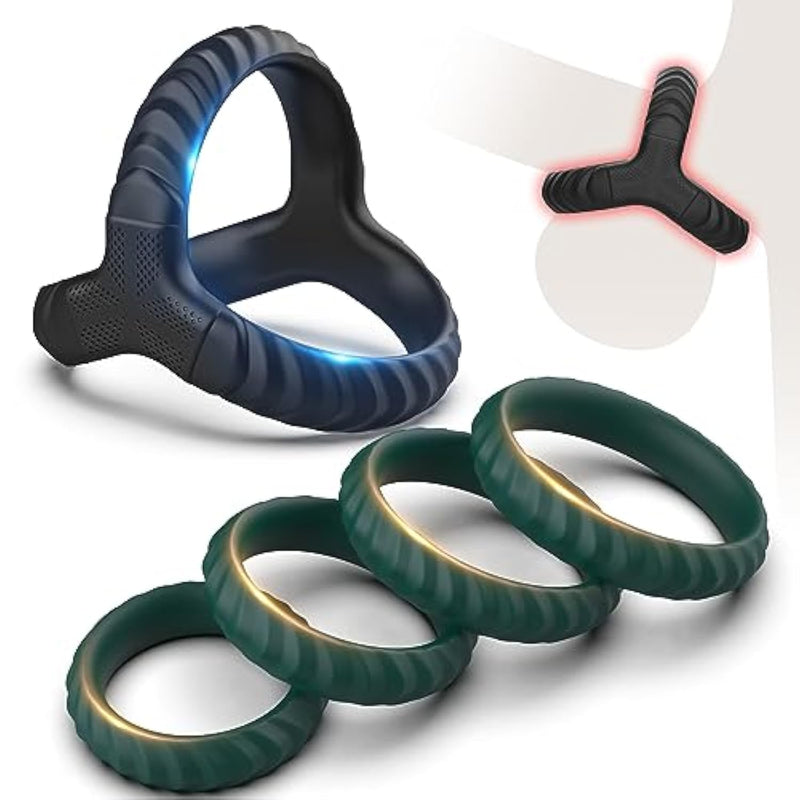 Penis Rings Set, 5 Different Sizes Silicone Cock Rings For Couple Sex Toys, Adult Sex Toys For Men - Green