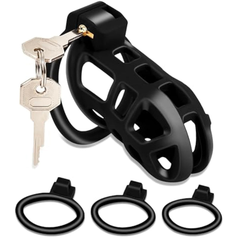 Male Cock Cage Chastity Device For Men, With 3 Sizes Rings And Invisible Lock Male Chastity Cage Device Adult Sex Toy Bondage Gear Lightweight Adult Sex