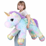 44 Inch Giant Rose Rainbow Unicorn Stuffed Animal Plush Toy With Wings Soft Cute Large Unicorn Plushies Animals Body Pillow Gift For Children Boy Girl Kids Birthday Valentine Room Decorations