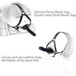 Silicone Penis Mouth Gag, Double Head Dildo Mouth Gag, Fetish Cock Gag Bondage, Leather Body Harness Restraint Strap-On Muzzles Mouth Spreader Oral Plug, Bdsm Adult Sex Toys