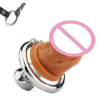 Flat Chastity Cage Ultra Small Cock Cage Male Steel Chastity Devices With Realistic Dildo Negative Inverted Chastity Cages Adult Sm Penis Plug Bondage Sex Toys (403-Flesh Color-M-40Mm)