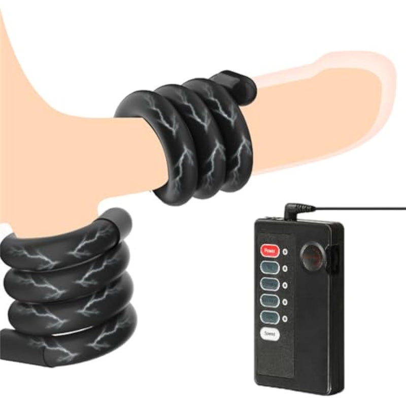 Electric Shock Bondage Masturbation Penis Ring Male Winding Exercise Cock Ring Electric Shock Trainer Sex Toy