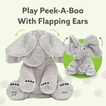 Peek A Boo Elephant Toy - Interactive Singing Elephant Teddy With Flapping Ears - For Newborn Baby Boys Or Girls - Peekaboo Soft Toy For Babies 0-12 Months +