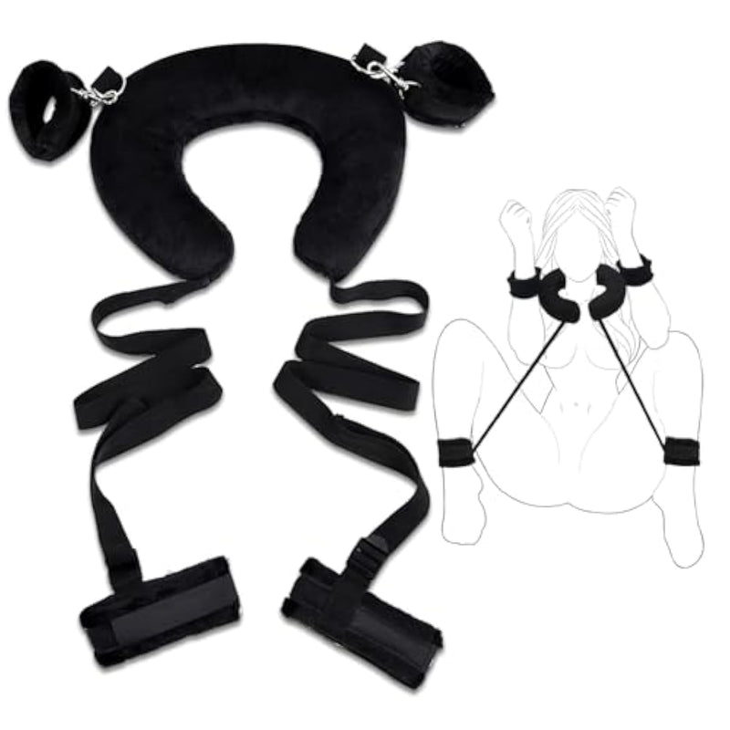 Bdsm Bondage Restraints Sex Toys, Bed Restraints Kit With Soft U-Shaped Pillow & Handcuffs Neck To Ankle, Sex Straps Adjustable Cuffs Bdsm Toys For Couples Sex Bondage Restraints Set