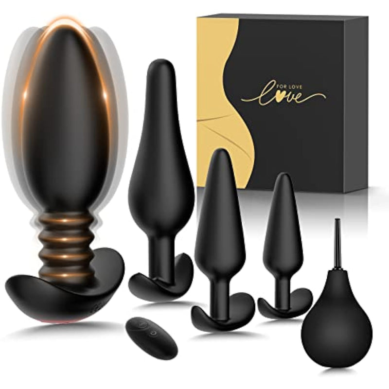 Anal Plug Vibrating Butt Plug - 5Pcs Anal Toys With 10 Vibration Modes, Anal Training Kit Prostate Massager, Remote Control Plugs Dildo Vibrator Adult Sex Toys For Men Women Couples Pleasure