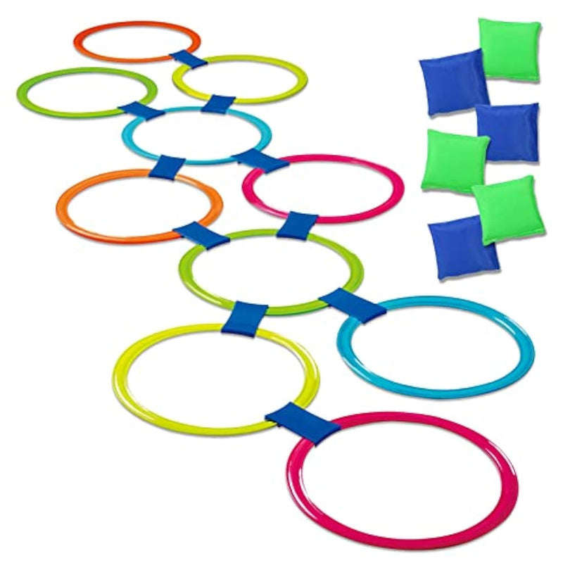 2-In-1Hopscotch & Bean Bag Toss,Combine Hopscotch Rings With Bean Bag Toss Game, Bean Bag Toss Game For Kids,Hopscotch Outdoor Game,Agility Rings,Fun Playground Toys For Boys And Girls