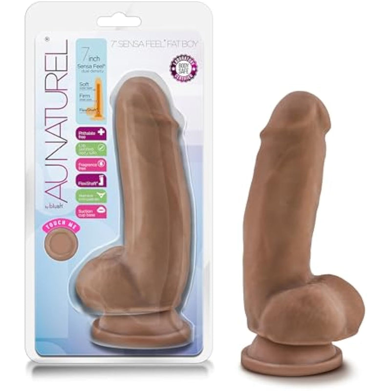 Au Naturel 7 Inch Sensa Feel Dual Density Flexi Shaft Fat Boy Dildo - Easy To Clean Fragrance Free Suction Cup Harness Compatible Adult Toy - Sex Toy For Couples - Latin
