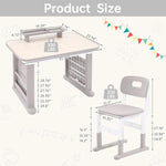 Kids Adjustable Desk & Chair Set with Bookshelf and Storage, Art & Study Table Ages 3-12