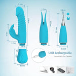 Rabbit Dual Vibrator Adult Sex Toys For Women, Detachable 3-In-1 Powerful Silicone Massager Kit For G-Spot Clit Anal High-Frequency Orgasm, Rechargeable Waterproof Vibrators With 10 Vibrations (Blue)