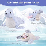 5 Pcs Seals Plush Set 18" Large Seals Pillow With 4 Cute Babies Stuffed Animal In Zippered Belly Nurturing Plushes Toy Gift For Kids Adults Birthday Christmas Holiday Part
