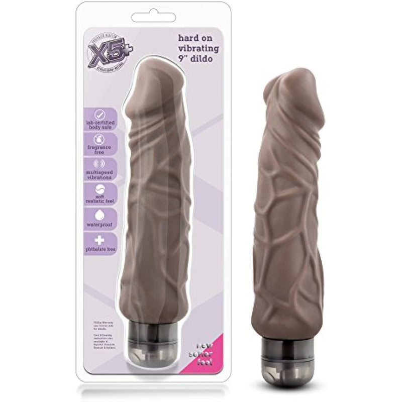 X5 Plus - Hard On 9 Inch Soft Realistic Vibrating Dildo - Ipx7 Subersible Waterproof - Adjustable Multi Speed Stimulating Vibrations - Adult Toy - Sex Toy For Women Men Couples - Brown