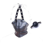 Leather Y Shape Harness Ball Gag Restraint Head Mask for Adult BDSM Bondage