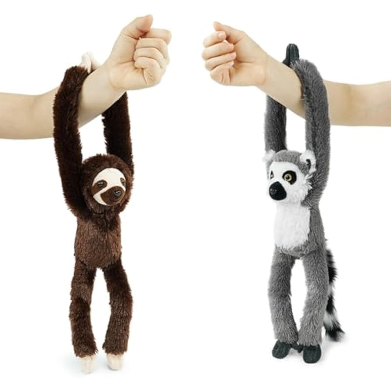 Hanging Sloth Stuffed Animals,2Pcs Lemur Sloth Plush Toys Curtain Buckle For Decoration,20 Inches Lemur Stuffed Jungle Animals For Kids(Lemur+Sloth)