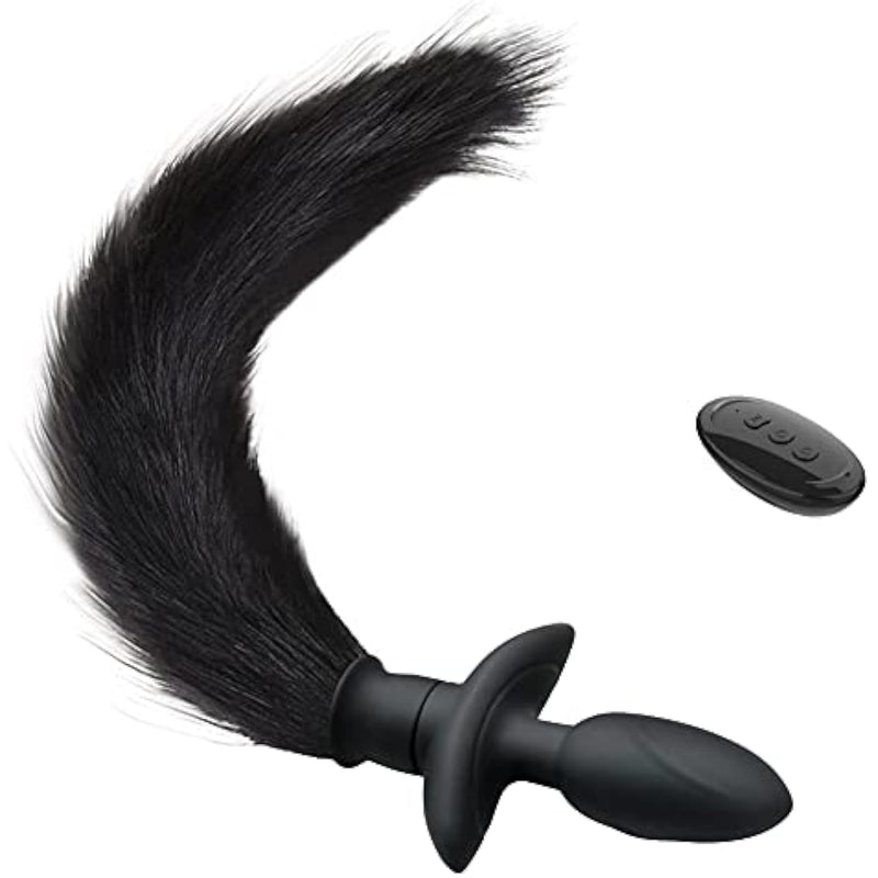 Vibrating Anal Foxtail Plug Remote Control Vibrator Butt Plug Anal Sex Toy For Men Women Couples Black