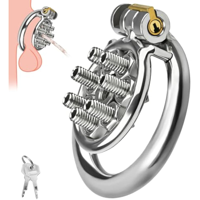 Flat Chastity Cage With Spiked, Stainless Steel Cock Cage With Lock Penis Exercise Cage Penis Restraints Bondage Bdsm Male Sex Toy Sm Bondage Gear Penis Punish For Male (1.96 Inch)