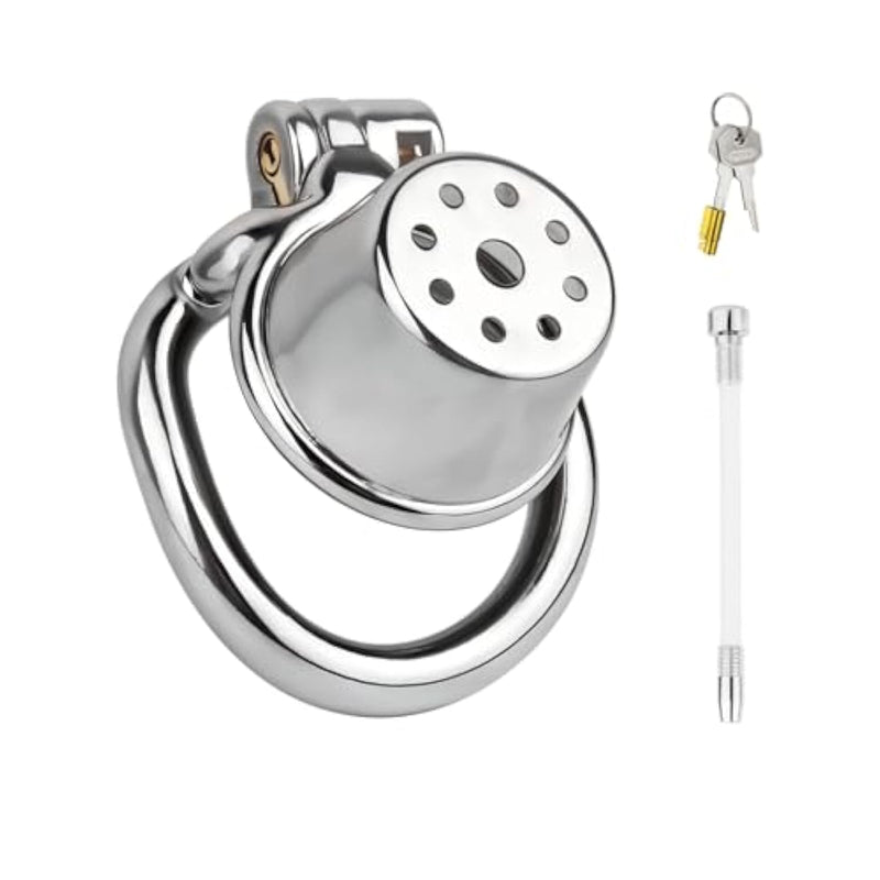 Cock Cage Male Chastity Cage With Hidden Lock And Curved Rings Stainless Steel Breathable Penis Cage With Silicone Catheter Secure Locking Chastity Devices For Male Genital Bondage Sex Toy (1.96In)