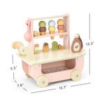 Wooden Ice Cream Cart For Kids, Ice Cream Truck Toy With Scooper & Wheels, Play Kitchen Accessories For Pretend Play With Menu & Pretend Money, Imaginative Preschool Toys For Girls & Boys 3+