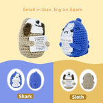 2 Pcs Handmade Postive Crochet Animal Gift With Emotional Cards, Mini Knitted Dolls For Any Festival Occasion, Home Office Desk Decor, For Friends, Coworkers, Loved Ones (Sloth+Shark)