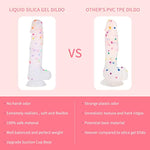 8.2 Inch Confetti Clear Silicone Dildo With Flared Suction Cup Base For Hands-Free Play, Flexible Dildo With Curved Shaft And Balls For Vaginal G-Spot And Anal Prostate