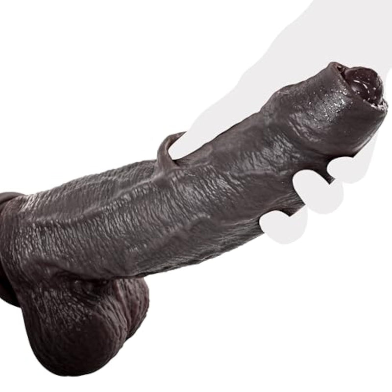 2.4In Diameter Huge Bbc Uncut Dildo, Realistic Big Black Dildo With Movable Foreskin, Real Skin Thick Fake Penis G-Spot Stimulation Adult Sex Toys For Men/Women For Anal Play With Strong Suction Cup