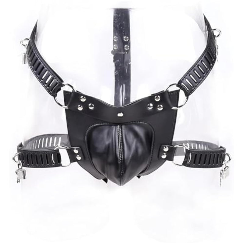 Bdsm Men'S Chastity Belt Chastity Devices Harness Men'S Bondage Leather Chastity Lock Pants Underwear, Fetish Bed Restraints G-String Slave Erotic Chastity Penis Cage With Key & Lock