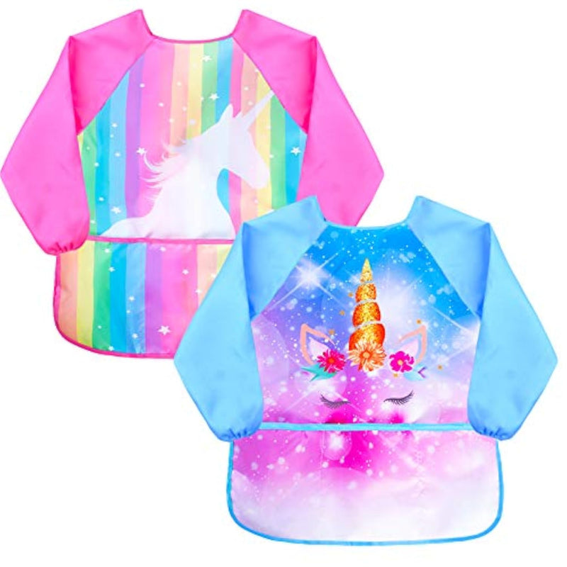 Kids Art Smock Waterproof Artist Painting Aprons Long Sleeve with 3 Pockets for 2-7 Years