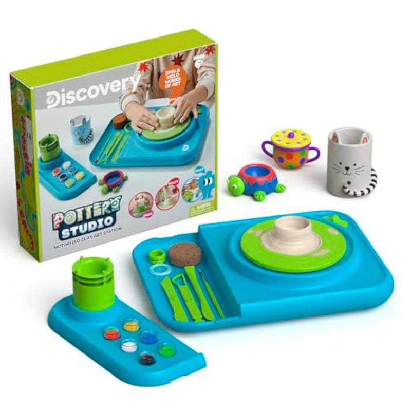 Kids Pottery Studio Set with Motorized Clay Wheel, Molds, Tools, Paints & Clay