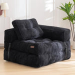 Folding Sofa Bed, L-Shaped Convertible Sofa With Armrest Foldable Sleeper With Pillow, Portable Fold Out Chair Bed Comfy Floor Lounge For Living Room Bedroom, Black