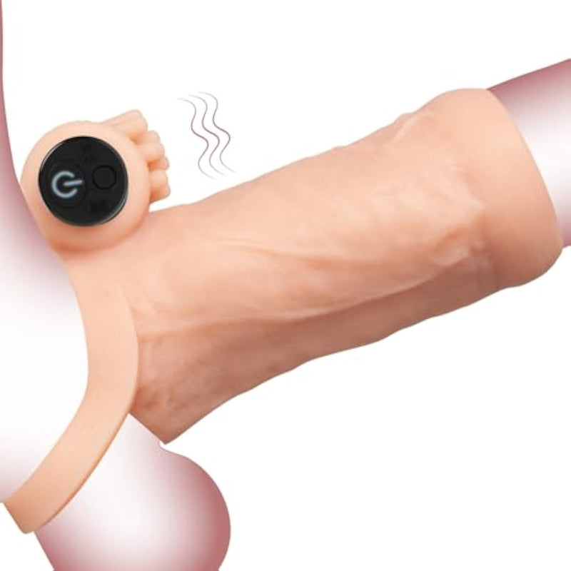 3In1 Vibrating Penis Sleeve Enlarger With Rechargeable Clitoral Vibrator,10 Vibration Modes Couple Sex Toys,Girth Enhancer Extender For Men With Elastic Cock Ring To Enhance Hardness Delay Ejaculation