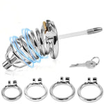 Chastity Cage Lock Set With 4 Penis Rings And Dilator Urethra Stainless Steel Cock Cages For Men Bdsm Extreme Bondage Sex Toys For Male (Silver Full Set)