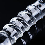 9.5" Glass Double-Ended Clear Dildo, Pleasure Wand With Ribbed And Dotted Texture, Crystal Curved Dual-Headed Transparent Dildo, G-Spot And Prostate Massager Anal Plug, Dual Toy For Men And Women