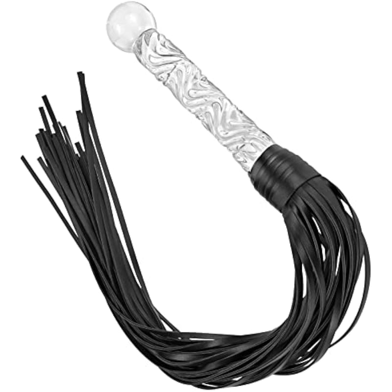 Sex Whip, 18" Leather Flogger With 7" Glass Handle, Bdsm Whip For Spanking Horse Riding Bondage, Adult Sex Toy For Men Women Couples Sm Cosplay