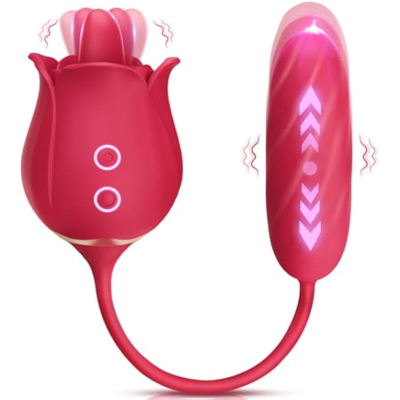Dildo Vibrator Rose Sex Toys - 3-In-1 Thrusting Vibrators For Women Adult Sex Toys With 9 Licking & Vibrating & Thrusting Modes For Clit Nipple Anal Vibrater For Couples Men Female