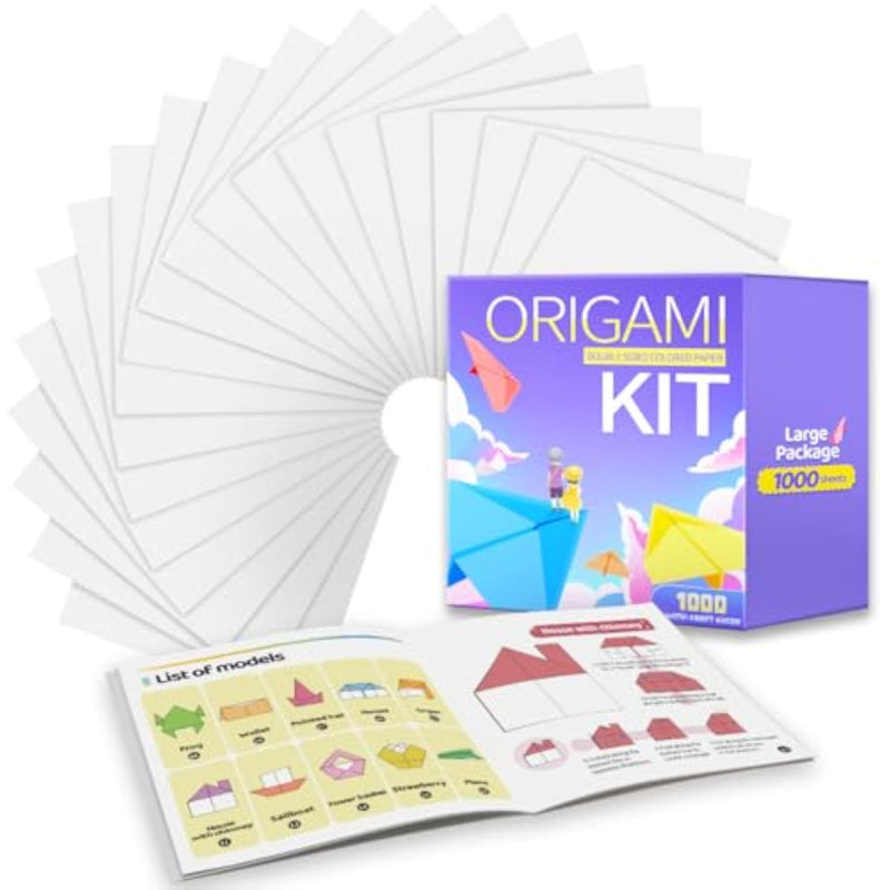 1000 Sheets White Origami Paper, 6 x 6 Inch with Instructional Guide