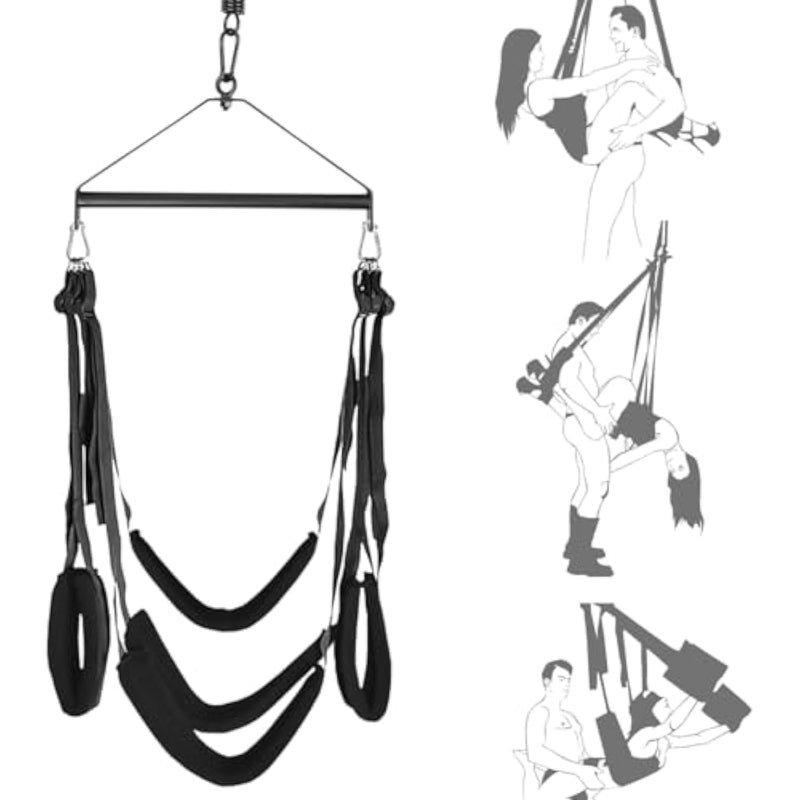 Adult Sex Swing Bondage Restraint Bdsm Sex Toy With Steel Triangle Frame Love Slings For Adult Couples With Adjustable Straps (Black With Steel Triangle)