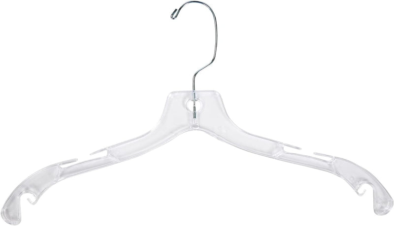 17 inch Clear Plastic Dress Hangers (Case of 20) - Features a Chrome Swivel Hook and Notched Shoulders - Perfect for Lightweight Fabrics and Can Be Used for Retail Stores