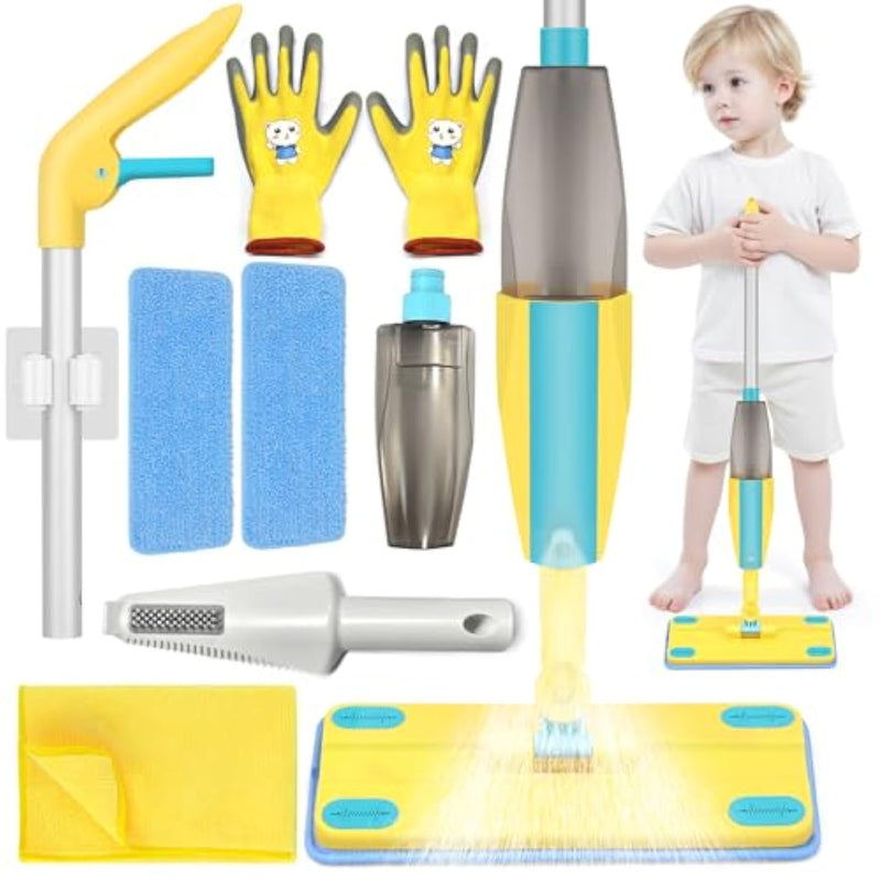 Spray Mop Kids Montessori Christmas Toy Set With Real Water Sprayer 2Pcs Washable Pads Squeeze Working Mini Size Kids Spray Mops Cleaning Toy Set That Really Work For Toddler 3-8 Floor Cleaning Dust