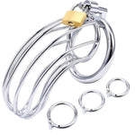 Male Chastity Device Cock Cage With 3 Sizes Of Rings, Premium Metal Silver Locked Cage Adult Sex Toy For Men, Lock And 3 Keys Included