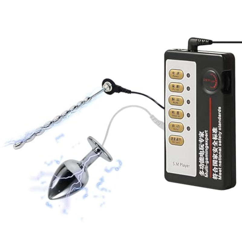 Electro Shock Prostate Massager Set With Controller And Urethral Sound Plug Electric Bdsm Toys For Men Anal Play Adult Products (L)