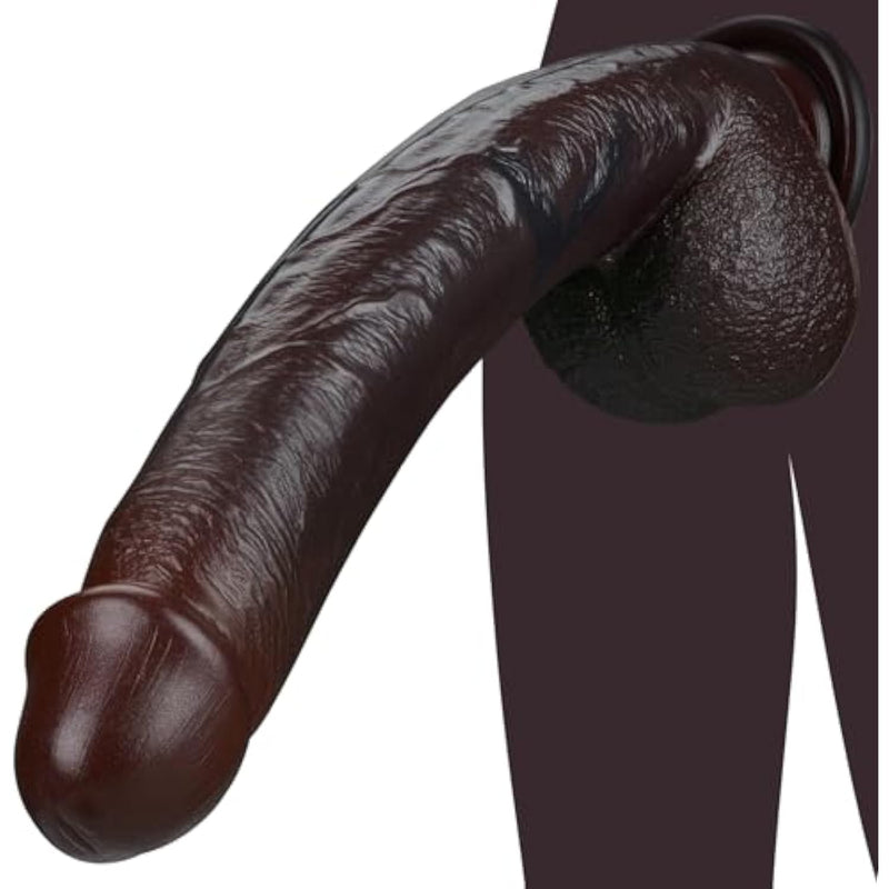 9.85'' Realistic Big Black Dildo, G Spot Vagina Anal Stimulator With Strong Suction Cup For Hands-Free Play, Feels Like Skin Silicone Adult Sex Toys For Men And Women Pleasure
