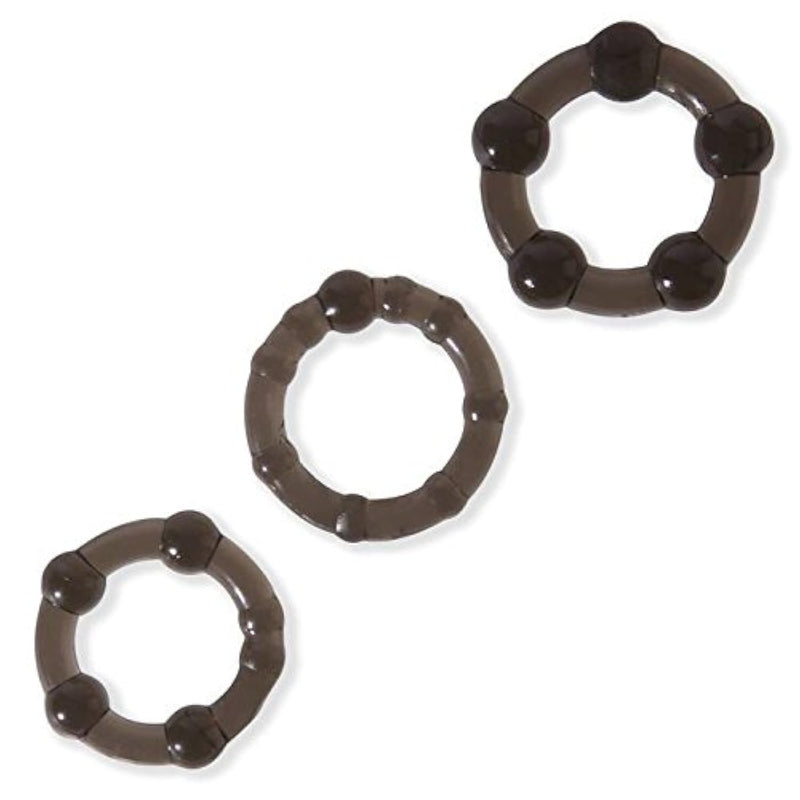 Triple Cock Ring Set - Stretchy Textured Penis Rings - Beginner Friendly & Waterproof - 3 Pack - Black